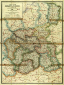Mapa Kr&oacute;lestwa Polskiego przez P. A. Baracza z oznaczeniem dr&oacute;g żelaznych, bitych i zwyczajnych