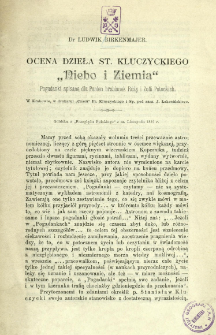 Ocena dzieła St. Kluczyckiego "Niebo i Ziemia" : pogadanki spisane dla panien hrabianek R&oacute;ży i Zofii Potockich