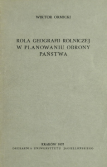 Rola geografii rolniczej w planowaniu obrony państwa