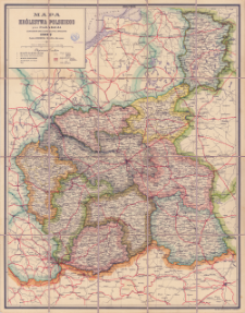 Mapa Kr&oacute;lestwa Polskiego przez P.A. Baracza z oznaczeniem dr&oacute;g żelaznych, bitych i zwyczajnych