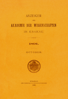 Anzeiger der Akademie der Wissenschaften in Krakau. No 8 Oktober (1891)