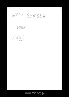 Wola Syrska. Files of Czersk district in the Middle Ages. Files of Historico-Geographical Dictionary of Masovia in the Middle Ages