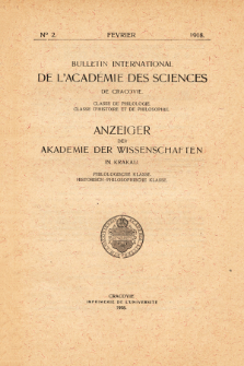 Anzeiger der Akademie der Wissenschaften in Krakau, Philologische Klasse, Historisch-Philosophische Klasse. No. 2 F&eacute;vrier (1908)