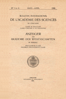 Anzeiger der Akademie der Wissenschaften in Krakau, Philologische Klasse, Historisch-Philosophische Klasse. (1908) No. 3-4 Mars-Avril