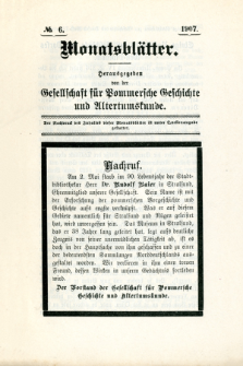 Monatsbl&auml;tter Jhrg. 21, H. 6 (1907)