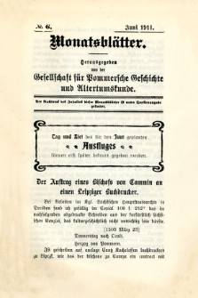 Monatsbl&auml;tter Jhrg. 25, H. 6 (1911)