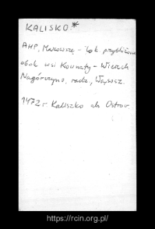Kalisko. Files of Wizna district in the Middle Ages. Files of Historico-Geographical Dictionary of Masovia in the Middle Ages
