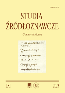 Studia Źródłoznawcze = Commentationes T. 61 (2023), Strony tytułowe, Spis treści