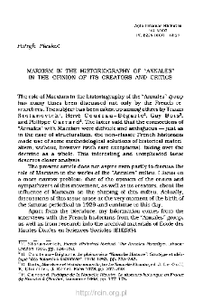 Marxism in the Historiography of &bdquo;Annales&rdquo; in the Opinion of Its Creators and Critics