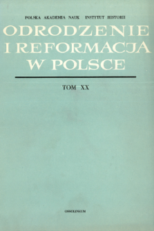 Odrodzenie i Reformacja w Polsce T. 20 (1975), Strony tytułowe, Spis treści