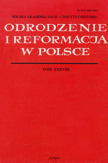 Odrodzenie i Reformacja w Polsce T. 38 (1994), Strony tytułowe, Spis treści