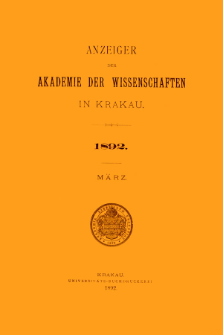 Anzeiger der Akademie der Wissenschaften in Krakau. No 3 März (1892)