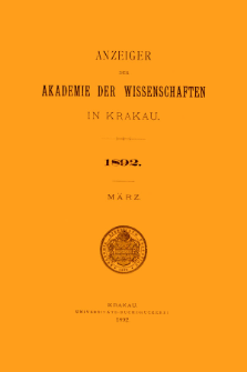 Anzeiger der Akademie der Wissenschaften in Krakau. No 3 M&auml;rz (1892)
