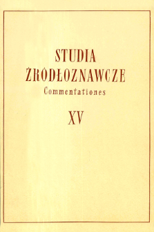 Studia Źródłoznawcze = Commentationes T. 15 (1970), Strony tytułowe, spis treści
