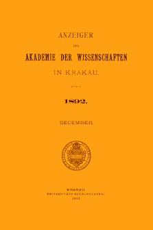 Anzeiger der Akademie der Wissenschaften in Krakau. No 10 December (1892)