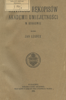 Katalog rękopisów Akademii Umiejętności w Krakowie
