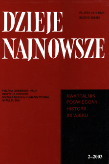 Dzieje Najnowsze : [kwartalnik poświęcony historii XX wieku] R. 35 z. 2 (2003), Strony tytułowe, spis treści