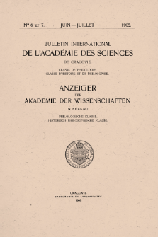 Bulletin International de L'Acad&eacute;mie des Science de Cracovie : Classe de Philologie : Classe d'Histoire et de Philosophie.