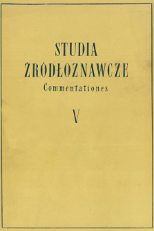 Studia Źródłoznawcze = Commentationes. T. 5 (1960)