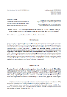 Syntax and Word Formation Properties of the Family Language of Joachim Lelewel (on the Basisof Letters to his Family)