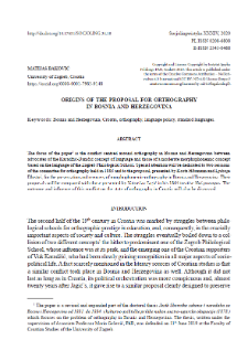 Origins of the Proposal for Orthography in Bosnia and Herzegovina