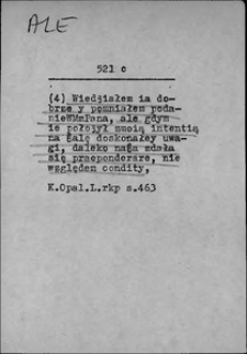 Kartoteka Słownika języka polskiego XVII i 1. połowy XVIII wieku; Ale