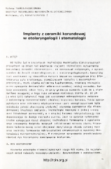 Implanty z ceramiki korundowej w otolaryngologii i stomatologii = The policrystalline alumina implants of tooth roots