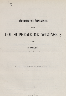 Démonstration élémentaire de la loi suprême de Wronski