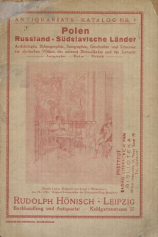 Polen Russland - S&uuml;dslavische L&auml;nder : Arch&auml;ologie, Ethnographie, Geographie, Geschichte und Literatur der slavischen V&ouml;lker, der unteren Donaul&auml;nder und der Levante... Antiquariats-Katalog Nr. 9