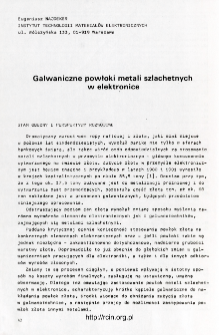 Galwaniczne powłoki metali szlachetnych w elektronice = Noble metal electroplating