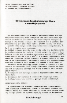 Otrzymywanie bromku borowego i boru o wysokiej czystości = Preparation of high purity boron bromide and boron