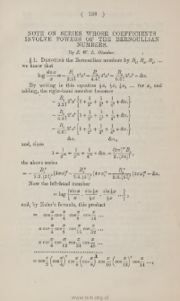 Note of series whose coefficients involve powers of the Bernoullian numbers