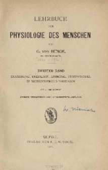 Lehrbuch der Physiologie des Menschen. 2 Band; Ernährung, kreislauf, athmung, stoffwechsel in sechsunddreissig vorträgen