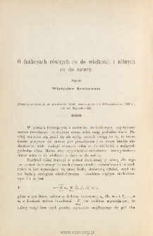 O funkcyach r&oacute;wnych co do wielkości i r&oacute;żnych co do natury