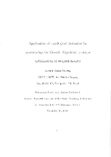 Applications of topological derivative for accelerating the genetic algorithm in shape optimization of coupled models