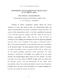 Supporting management of air quality in an urban area