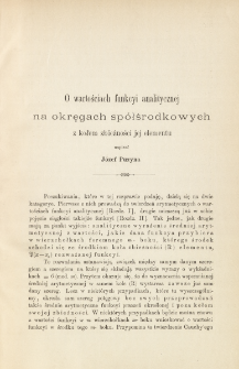 O wartościach funkcyi analitycznej na okręgach sp&oacute;łśrodkowych z kołem zbieżności jej elementu (z 7 figurami w tekscie)