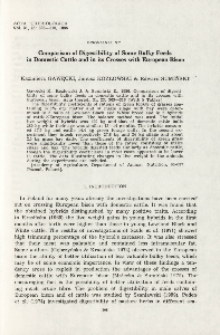 Bisoniana XC. Comparison of digestibility of some bulky feeds in domestic cattle and in its crosses with European bison