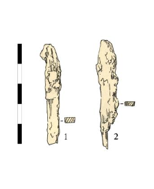 two nails, iron, fragments