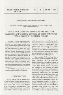 Effect of landscape structure on nest site selection and nesting success of grey partridge Perdix perdix in western Poland
