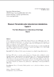 Muzeum Tatrzańskie jako laboratorium dziedzictwa. Część II