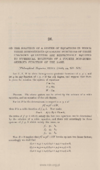 On the solution of a system of equations in which three homogeneous quadratic functions of three uknown quantities are respectively equated to numerical multiples of a fourth non-homogeneous function of the same