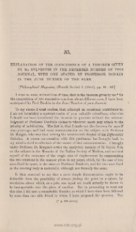 Explanation of the coincidence of a theorem given by Mr Sylvester in the December number of this Journal with one stated by Professor Donkin in the June number of the same