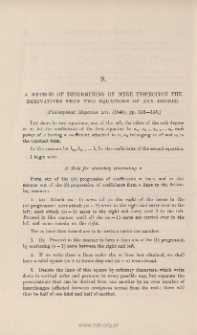 A method of determining by mere inspection the dervatives fron two equations of any degree