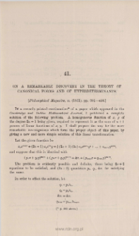 On a remarkable discovery in the theory of canonical forms and of hyperdeterminants