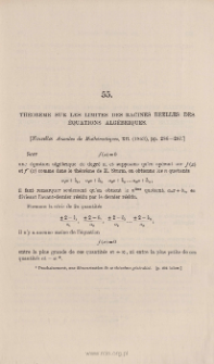 Th&eacute;or&egrave;me sur les limites des racines r&eacute;elles des &eacute;quations alg&eacute;briques