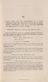 A proof that all the invariants to a cubic ternary form are rational functions of Aronhold's invariants and of a cognate theorem for biquadratic binary forms