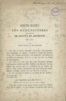 Comte-Rendu des Hyménoptères recueillis en Egypte et Abyssinie en 1873