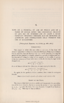 Note on a formula by aid of which and of a table of single entry the continued product of any set of numbers [...]