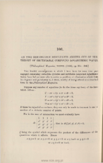 On two remarkable Resultants arising out of the theory of rectifiable compound logarithmic waves